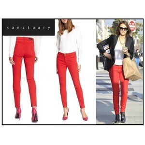 - Sanctuary Denim Mid-Rise Zip Raw Hem Skinn…